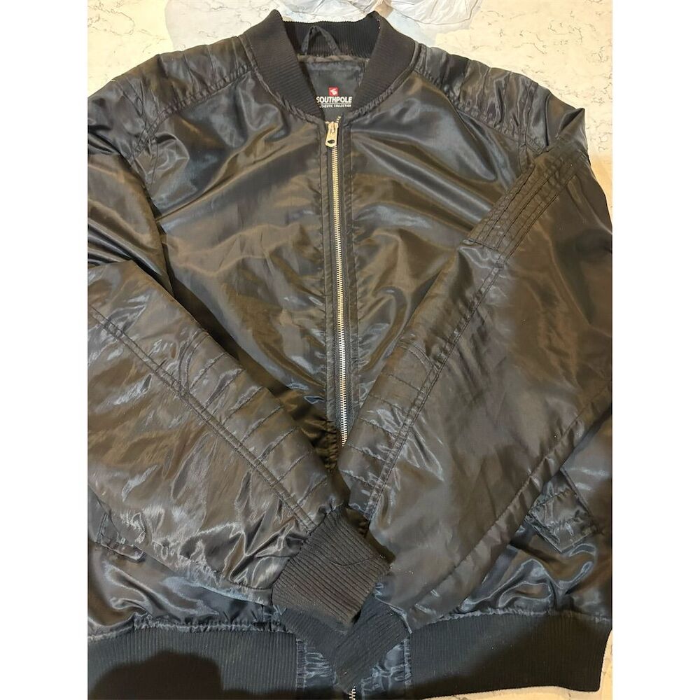 Southpole Men's Black MA-1 Flight‎ Bomber Jacket Size L Casual Solid Zip Front